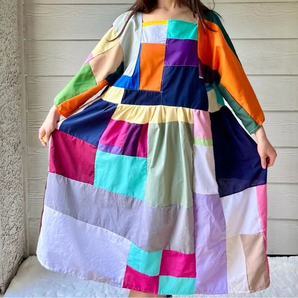 Handmade Quilted Patchwork Colorblock Dress SKU 06127 - Picture 10 of 10